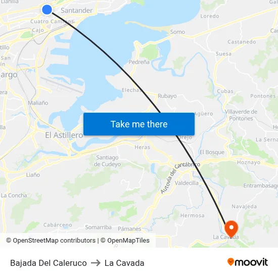 Bajada Del Caleruco to La Cavada map