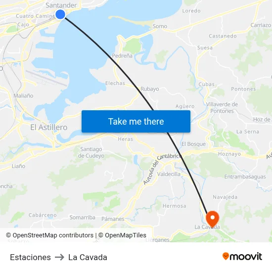 Estaciones to La Cavada map