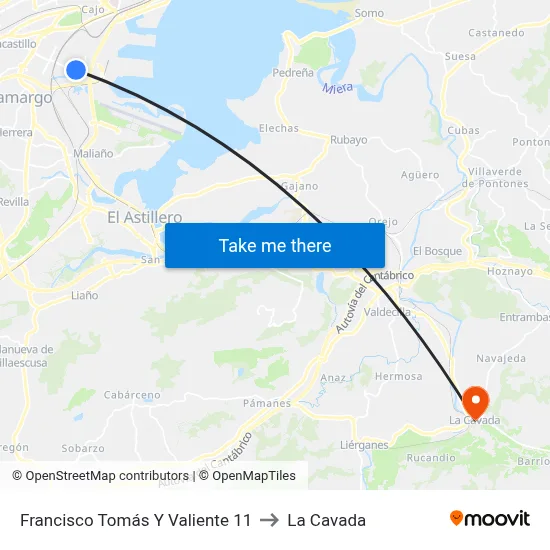 Francisco Tomás Y Valiente 11 to La Cavada map