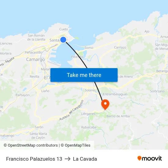 Francisco Palazuelos 13 to La Cavada map
