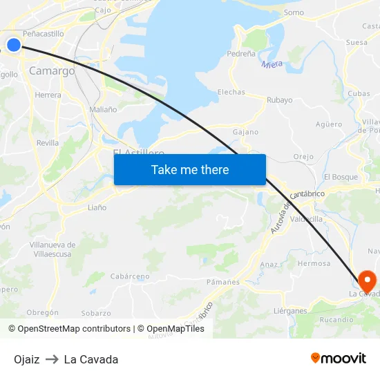 Ojaiz to La Cavada map