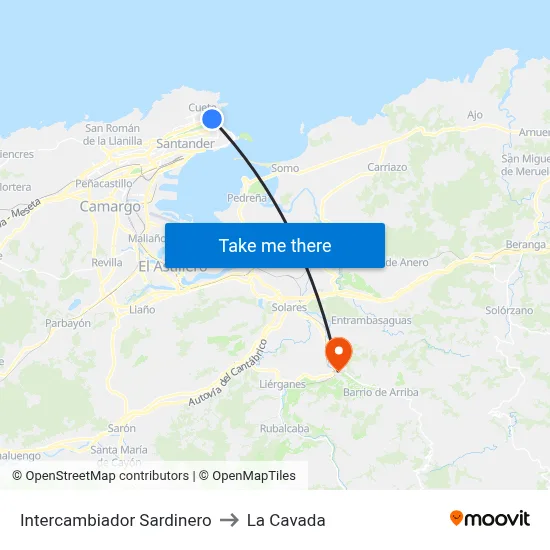 Intercambiador Sardinero to La Cavada map