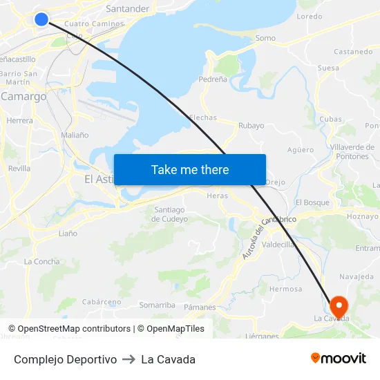 Complejo Deportivo to La Cavada map
