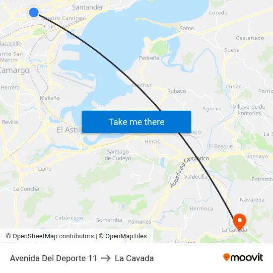 Avenida Del Deporte 11 to La Cavada map