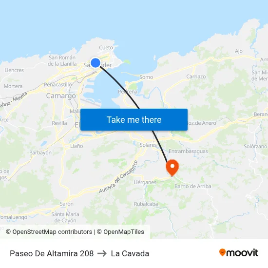 Paseo De Altamira 208 to La Cavada map