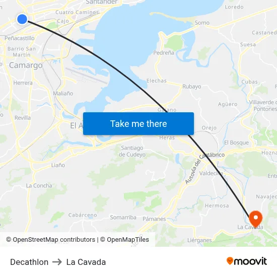 Decathlon to La Cavada map