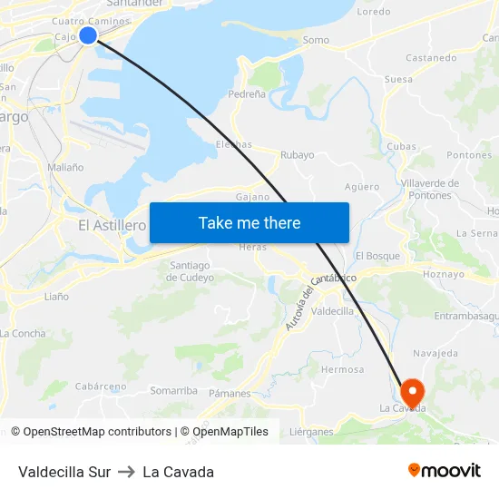 Valdecilla Sur to La Cavada map