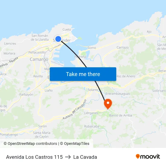 Avenida Los Castros 115 to La Cavada map