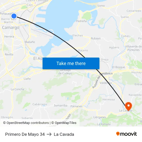 Primero De Mayo 34 to La Cavada map