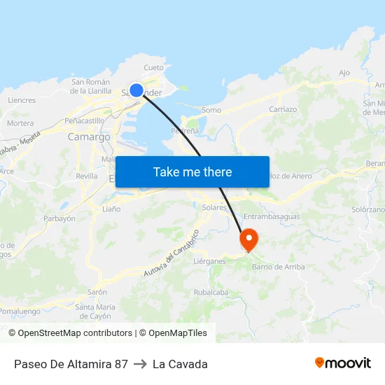 Paseo De Altamira 87 to La Cavada map