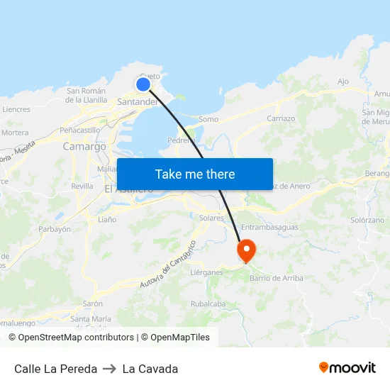 Calle La Pereda to La Cavada map