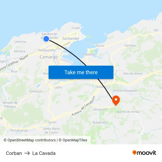 Corban to La Cavada map