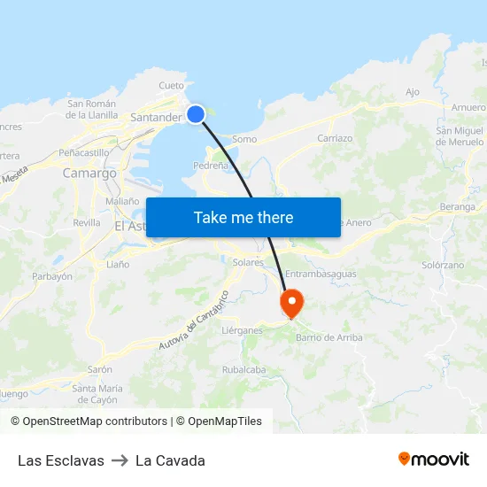 Las Esclavas to La Cavada map