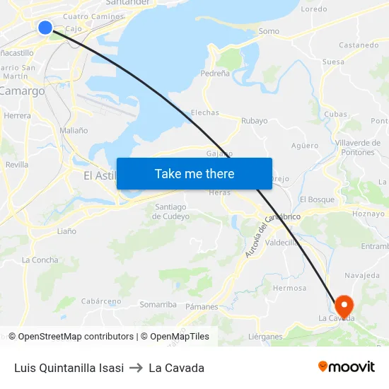 Luis Quintanilla Isasi to La Cavada map