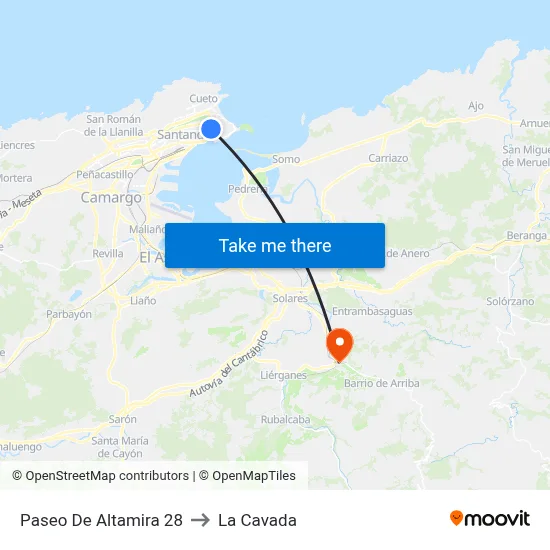Paseo De Altamira 28 to La Cavada map