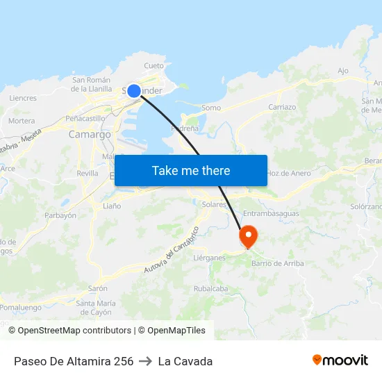 Paseo De Altamira 256 to La Cavada map