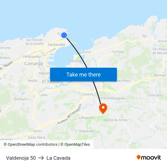 Valdenoja 50 to La Cavada map