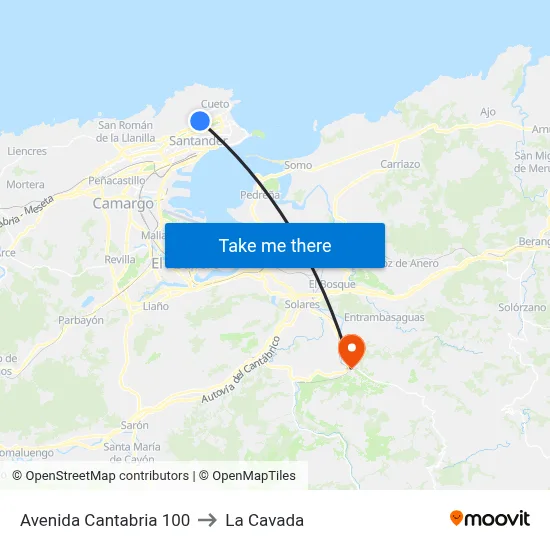 Avenida Cantabria 100 to La Cavada map