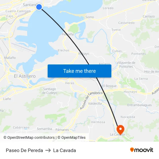 Paseo De Pereda to La Cavada map
