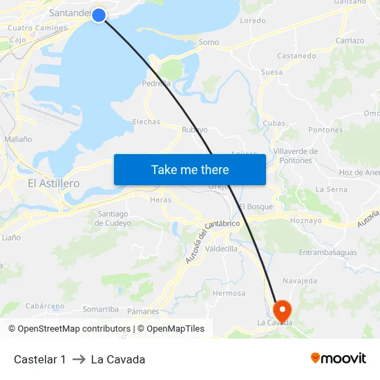 Castelar 1 to La Cavada map