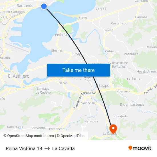 Reina Victoria 18 to La Cavada map