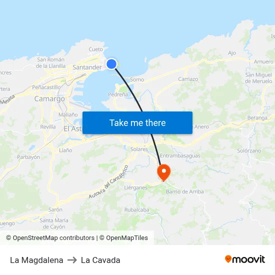 La Magdalena to La Cavada map