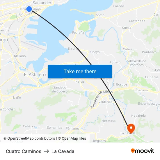 Cuatro Caminos to La Cavada map