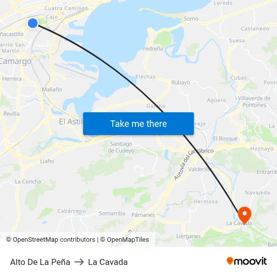 Alto De La Peña to La Cavada map