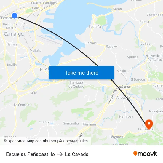 Escuelas Peñacastillo to La Cavada map