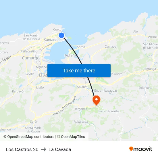 Los Castros 20 to La Cavada map