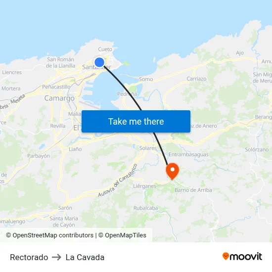 Rectorado to La Cavada map
