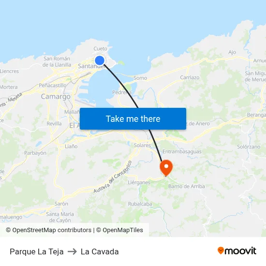 Parque La Teja to La Cavada map