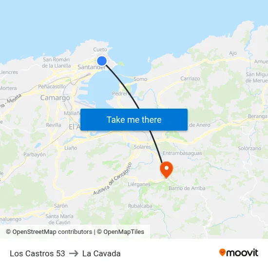 Los Castros 53 to La Cavada map
