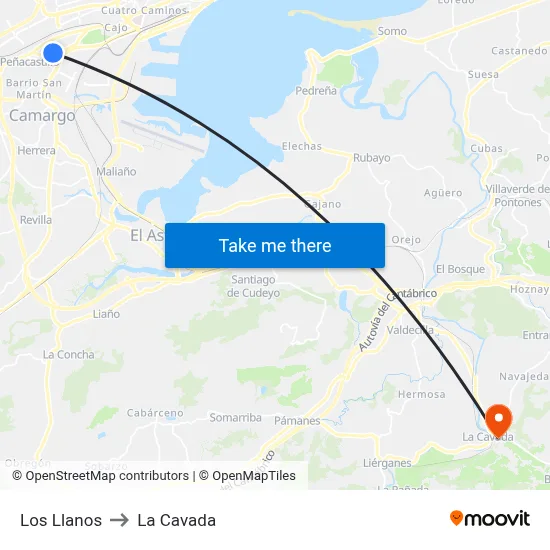 Los Llanos to La Cavada map