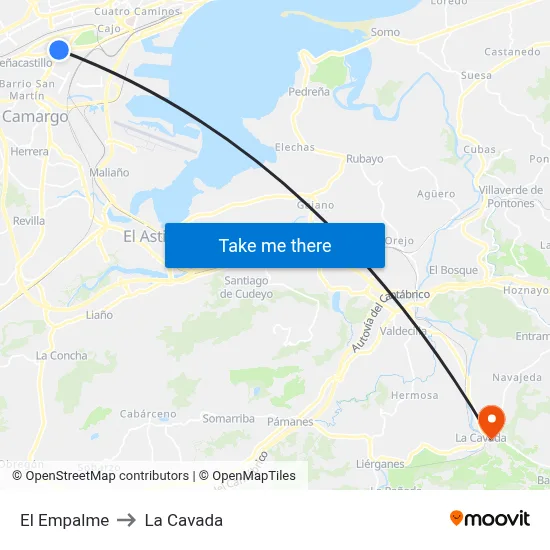 El Empalme to La Cavada map