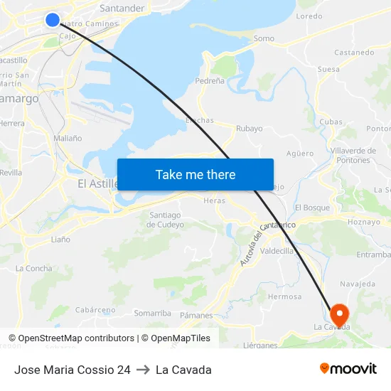 Jose Maria Cossio 24 to La Cavada map