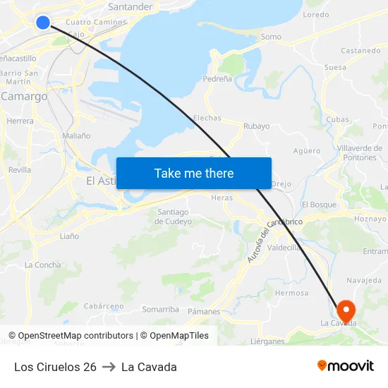 Los Ciruelos 26 to La Cavada map