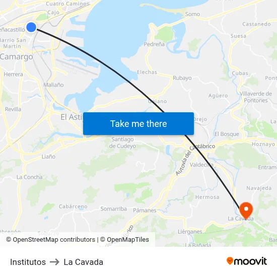 Institutos to La Cavada map