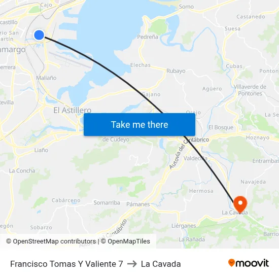 Francisco Tomas Y Valiente 7 to La Cavada map