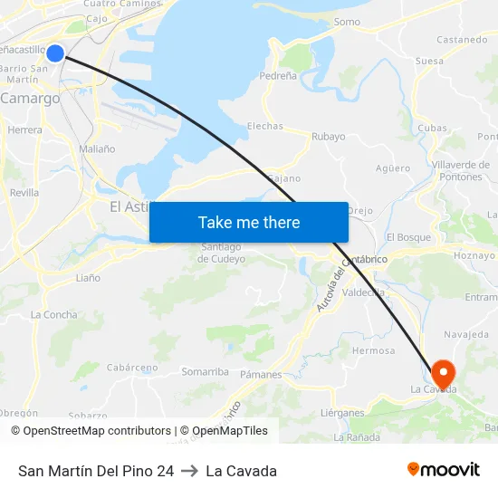 San Martín Del Pino 24 to La Cavada map