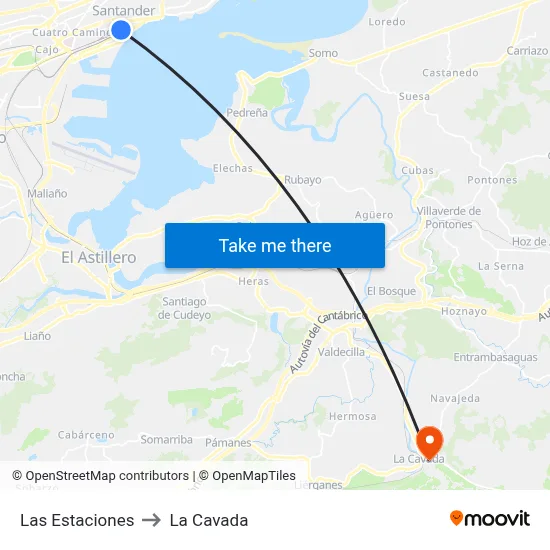 Las Estaciones to La Cavada map