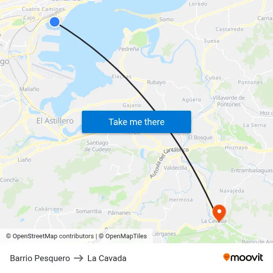 Barrio Pesquero to La Cavada map