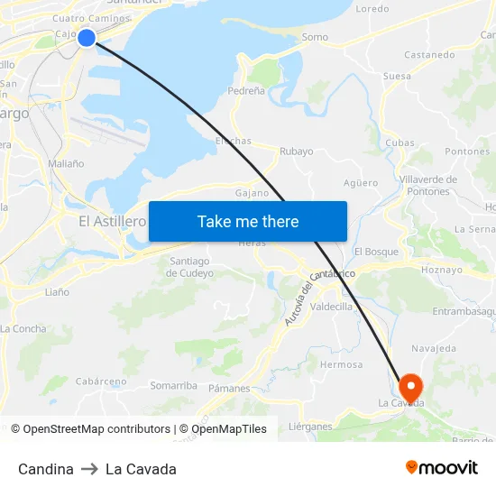 Candina to La Cavada map