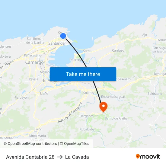Avenida Cantabria 28 to La Cavada map