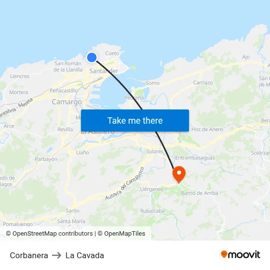Corbanera to La Cavada map