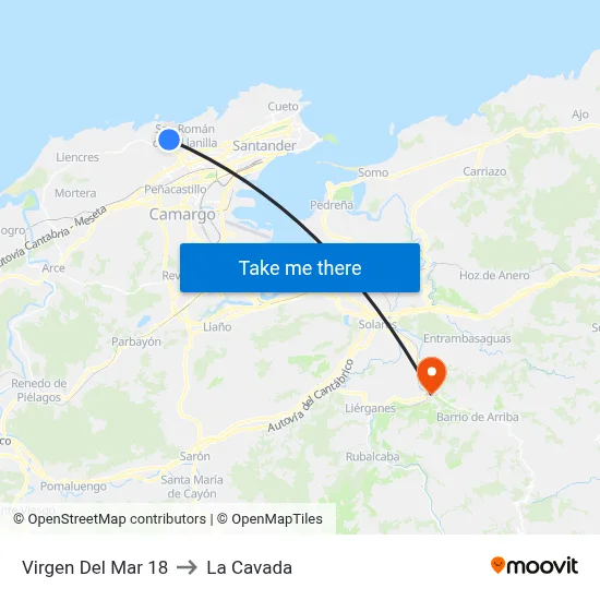 Virgen Del Mar 18 to La Cavada map
