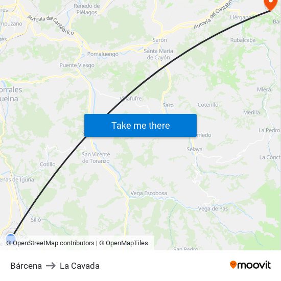 Bárcena to La Cavada map