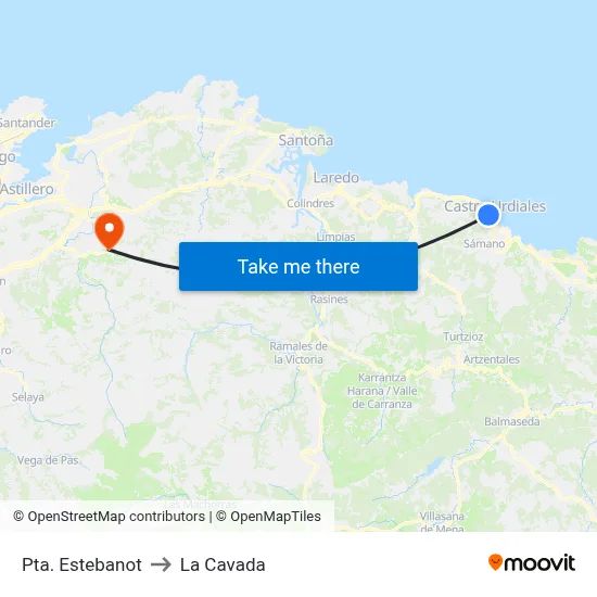 Pta. Estebanot to La Cavada map
