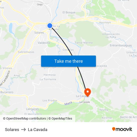 Solares to La Cavada map
