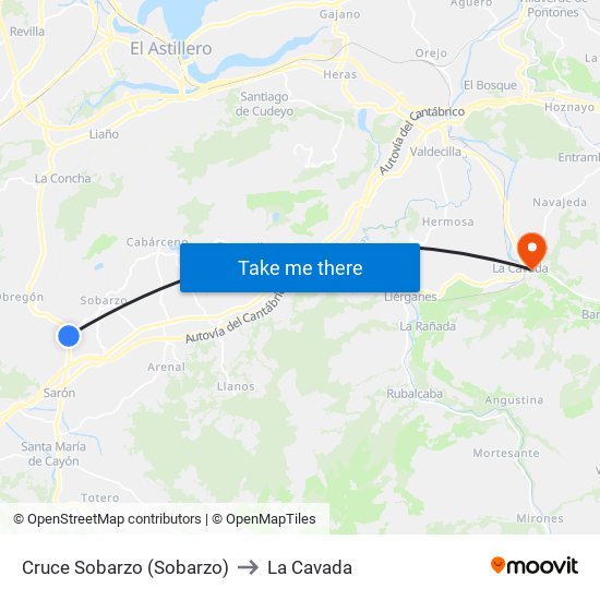 Cruce Sobarzo (Sobarzo) to La Cavada map
